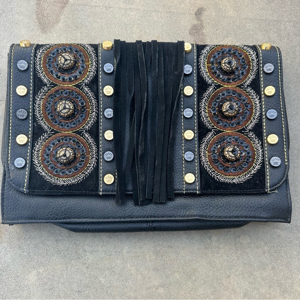 Christian Audigier Black Leather Clutch Handbag Purse